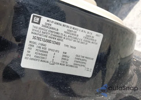 2008 GMC Sierra 1500 Sle2 from USA, damaged, VIN 3GTEC13J98G123469